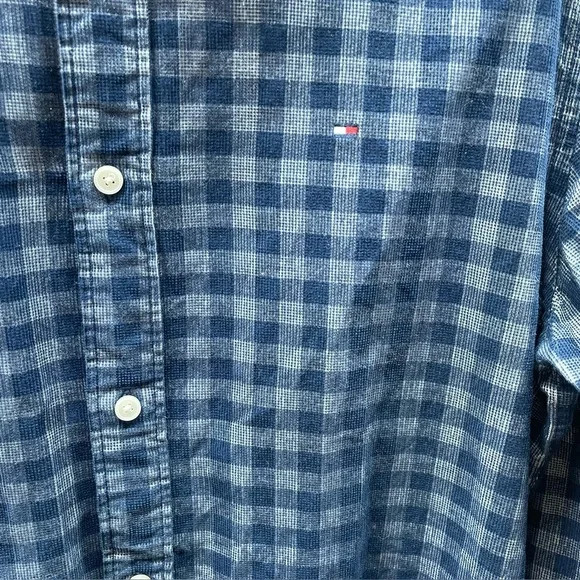 Tommy Hilfiger Button Down Shirt Mens Large Blue Gingham Regular Fit Long Sleeve - Picture 3 of 9